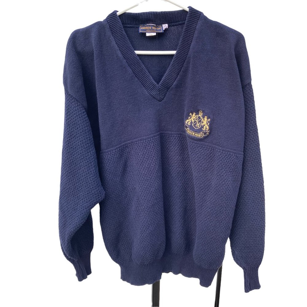 Andrew Rohan V-Neck Navy Sweater, Queen Mary, Size XL